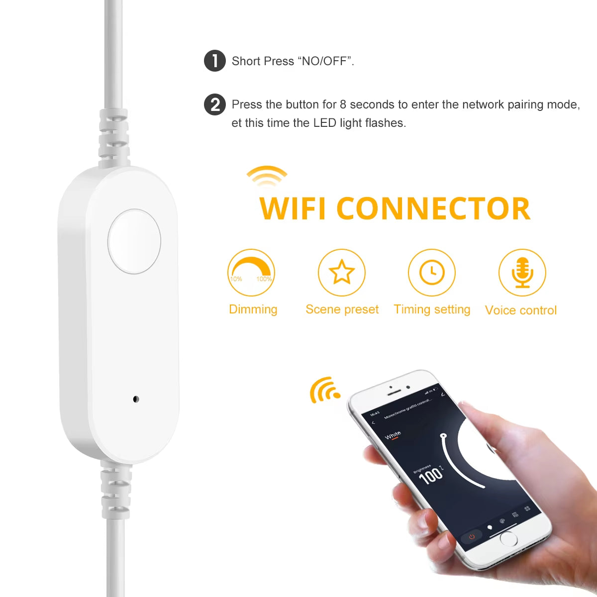 5V USB Wifi COB LED Strip Light，1M 2M 3M 5M Tuya Wifi APP COB LED Strip Light Work with Smart Life App/Alexa/Google Home